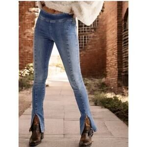 Free People Double Dutch Pull On Slit Hem Skinny Stretch Jeans Size M Boho Retro